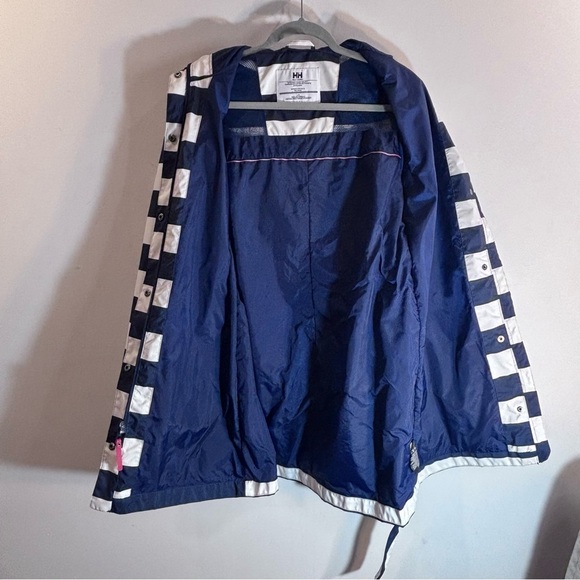 HELLY HANSEN Sz L Lyness Rain Coat Jacket Hooded Pockets Vented Snap Buttons - Picture 9 of 11